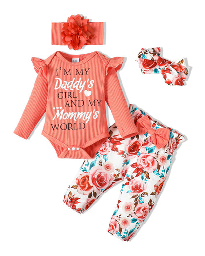 SUNNY PIGGY Newborn Infant Baby Girl Clothes Ruffle Romper Toddler Girl Floral Cotton Pant Sets Girls Clothing Outfit