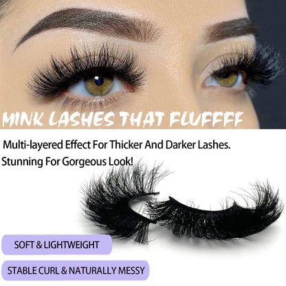 Mink Lashes Fluffy Big Dramatic Thick False Eyelashes, Soft 20mm Volume 3D Faux Mink, 20 Pairs Eyelashes Pack, 25mm Full Strip Lashes That Look Like Extensions