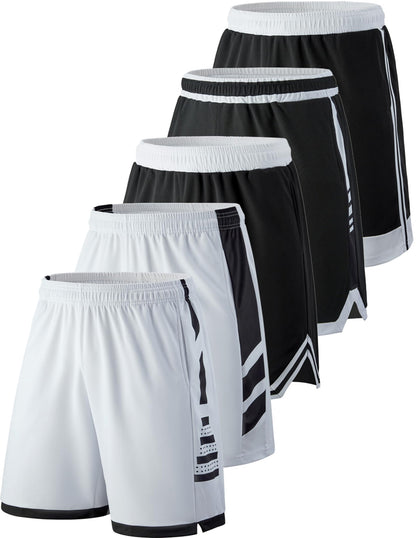 Liberty Imports 5 Pack Big Boys Youth Athletic Mesh Basketball Shorts with Pockets Quick Dry Activewear