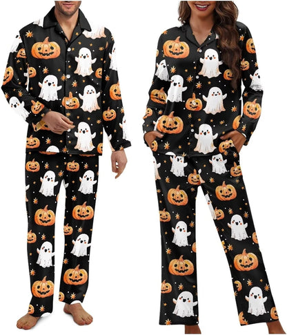 Matching Pajamas for Couple Soft Funny Front Button long Sleeve Pajamas