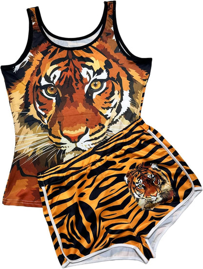 Women’s 2 Piece Pajama Set Novelty Sleeveless Tank Top and Shorts with Animal Print Comfortable Sleepwear