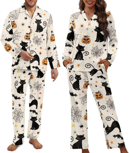 Matching Pajamas for Couple Soft Funny Front Button long Sleeve Pajamas