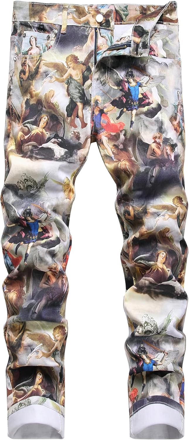 Baylvn Men's Casual Printed Slim Fit Jeans Skinny Denim Pants