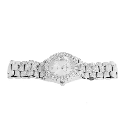 Charles Raymond Women's Big Rocks Bezel Colored Dial with Roman Numerals Fully Iced Out Watch - ST10327LA