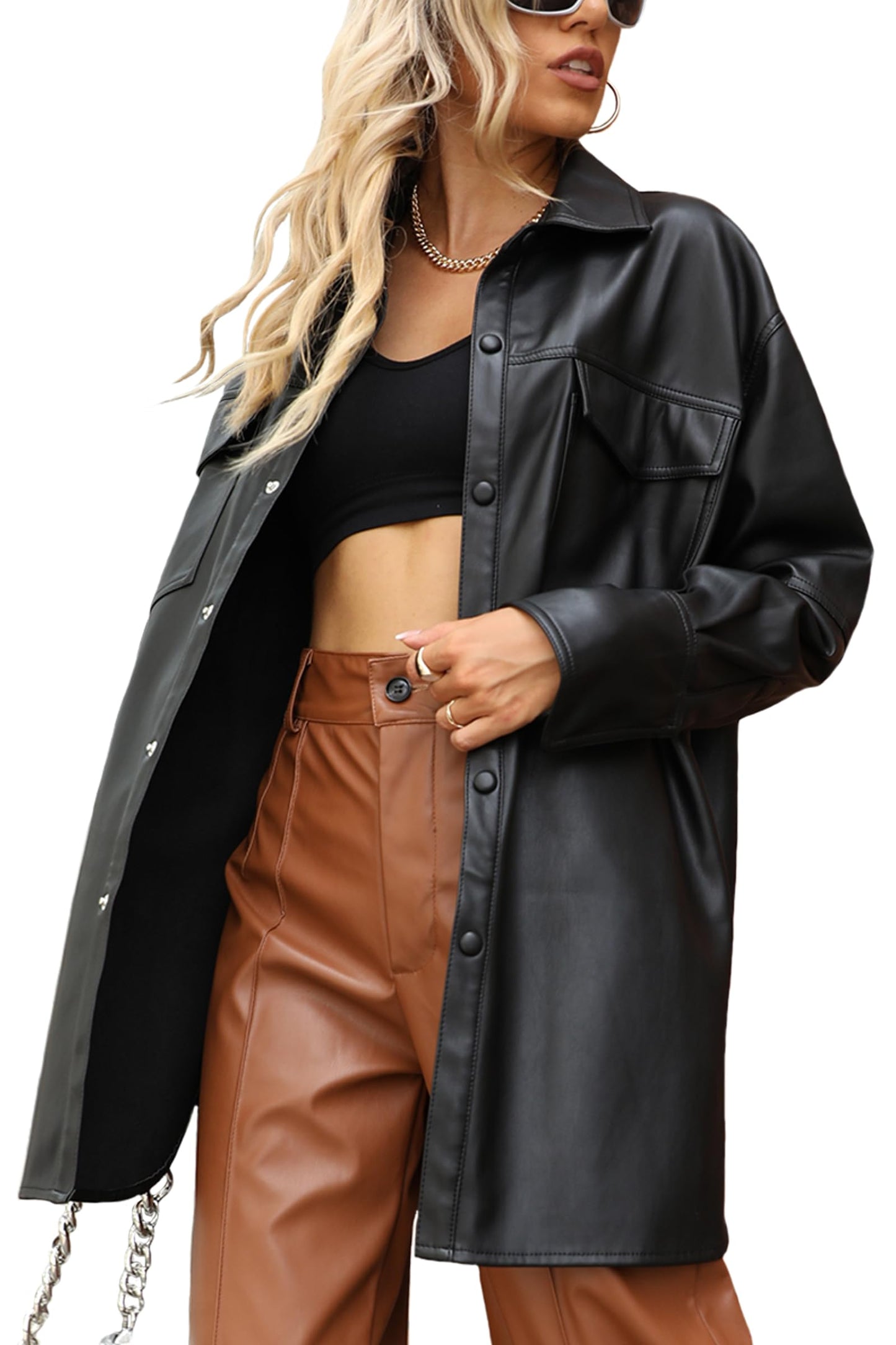 Bellivera Women's Faux Leather Casual Jacket 2025 Spring Trendy Motorcycle Outfits Lightweight Classic Coat