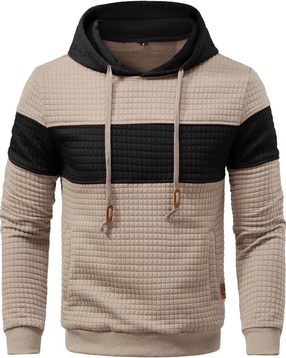 Men’s Sweatshirts Long Sleeve Pullover Patchwork Plaid Jacquard Hoodie Casual Drawstring Hoody Top