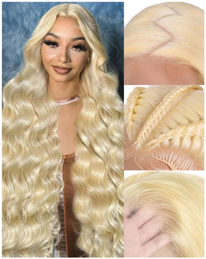 613 13x6 Lace Front Wig Human Hair 30 Inch 100% Real Blonde Wig Human Hair Body Wave HD Lace Front Wigs Human Hair 200 Density Easily Stained No Tangle Minimal Shedding Longer Life