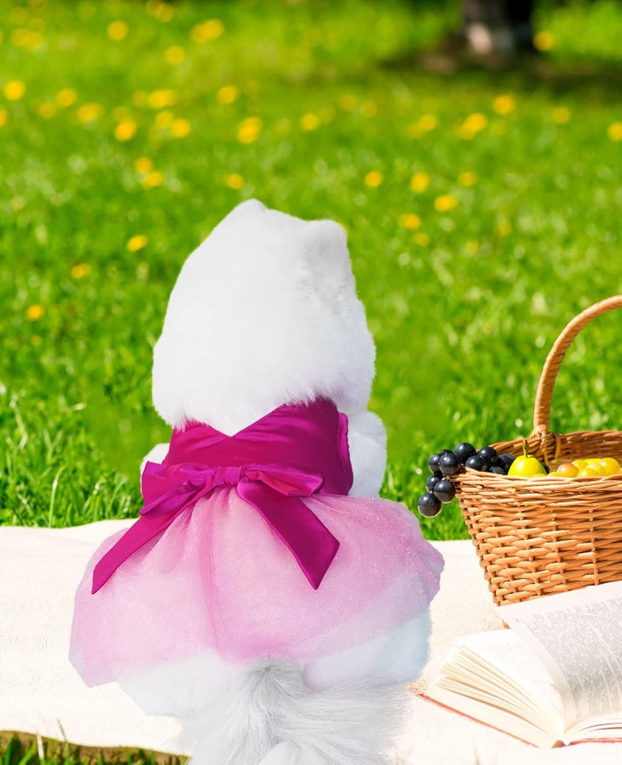 Dog Dresses, Puppy Soft Skirt, Summer Pet Clothes, Girl Dogs Wedding Outfit, Puppy Slik Outfit with Bow Tie, Dog Princess Clothes for Small Medium Breeds, White L