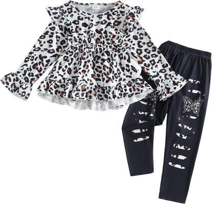 Toddler Kid Girl Clothes Ruffle Sleeve High Low Top Floral Allover Pants Fall Winter Outfit Set