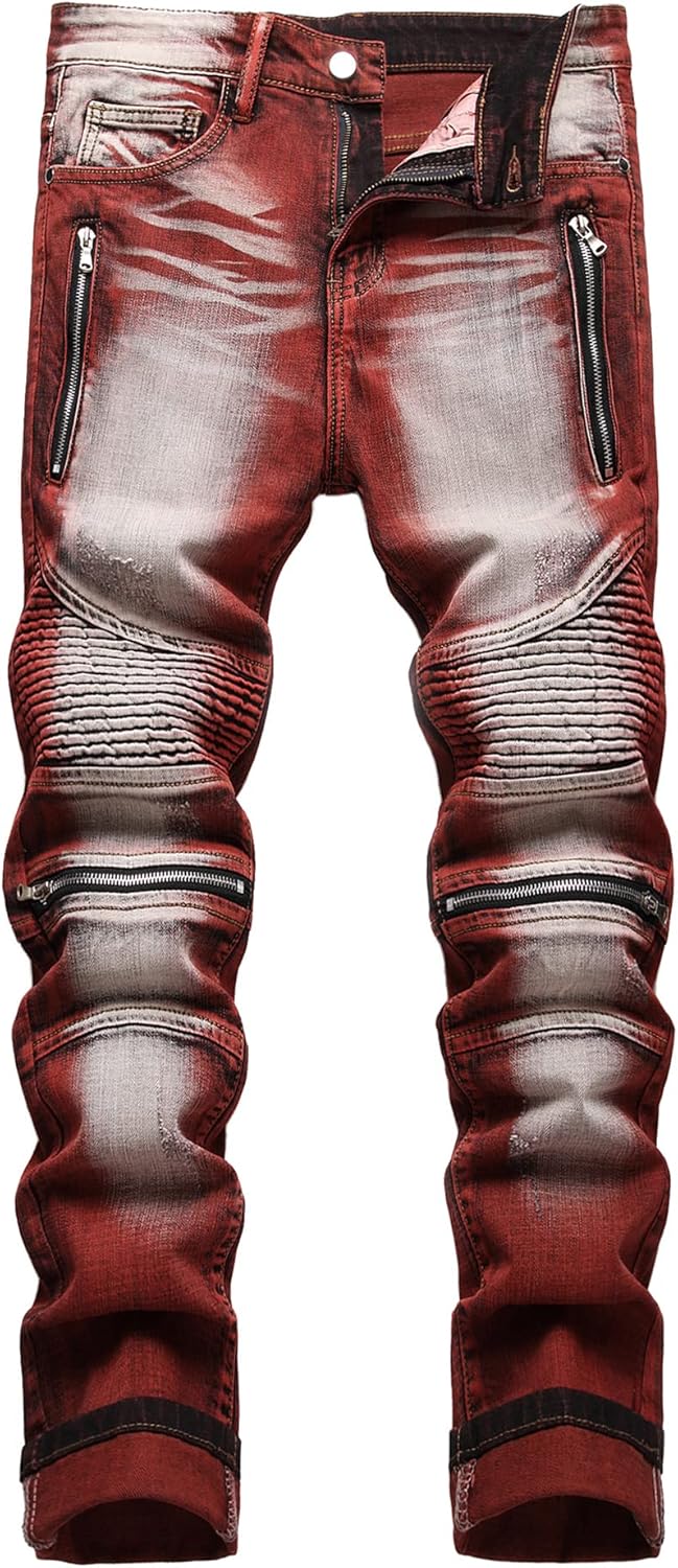 Baylvn Men's Designer Straight Slim Fit Patchwork Jeans Comfort Skinny Biker Denim Pants