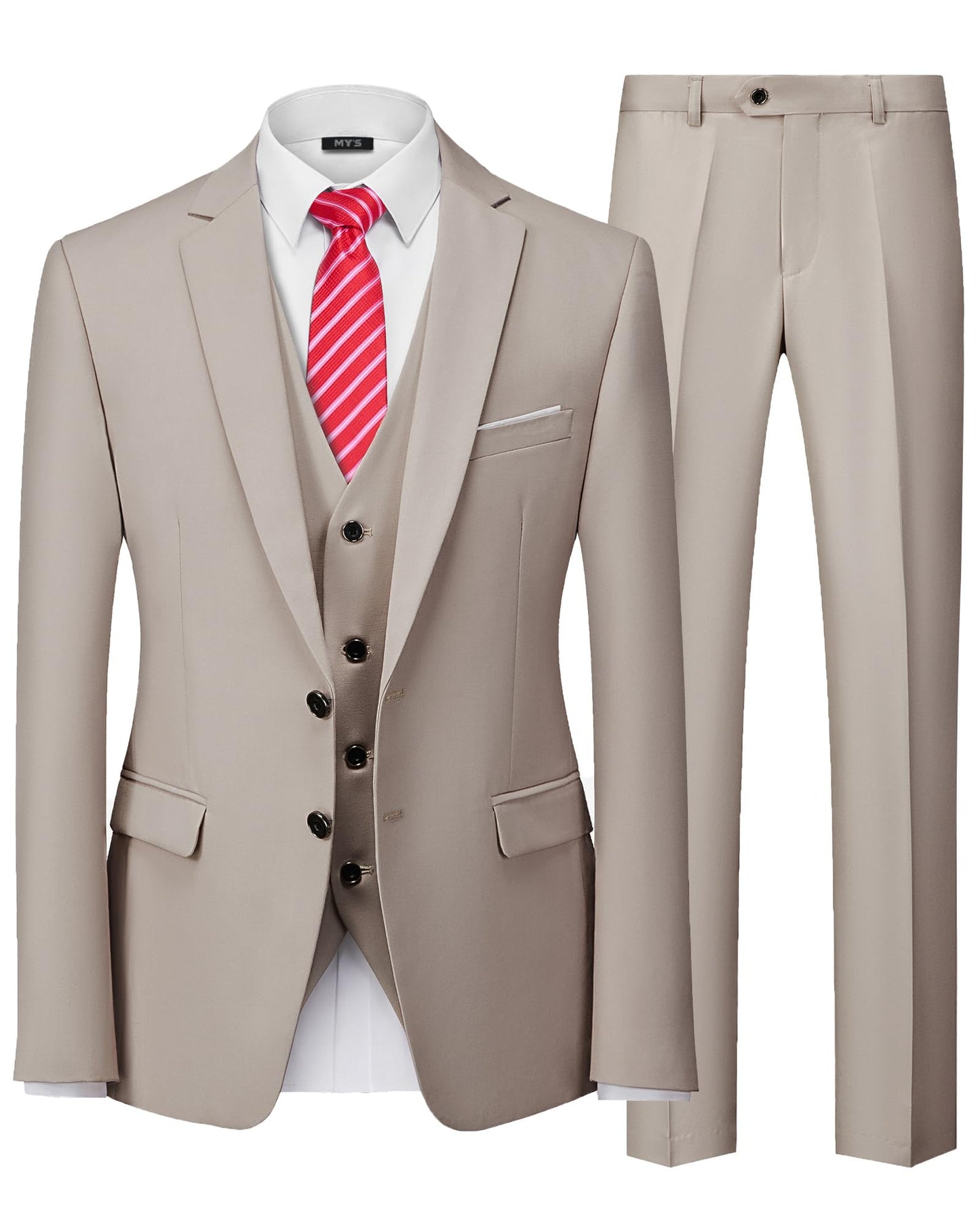 MY'S Men's 3 Piece Slim Fit Suit Set with Tie, 2 Button Blazer Jacket Vest & Pants, Business Wedding Party Prom Suit for Men
