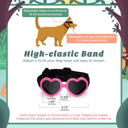 Small Dog Sunglasses UV Protection Goggles Eye Wear Protection with Adjustable Strap Doggy Heart Shape Anti-Fog Sunglasses for Pet Dogs Sun Glasses Doggie Windproof Glasses, Pink