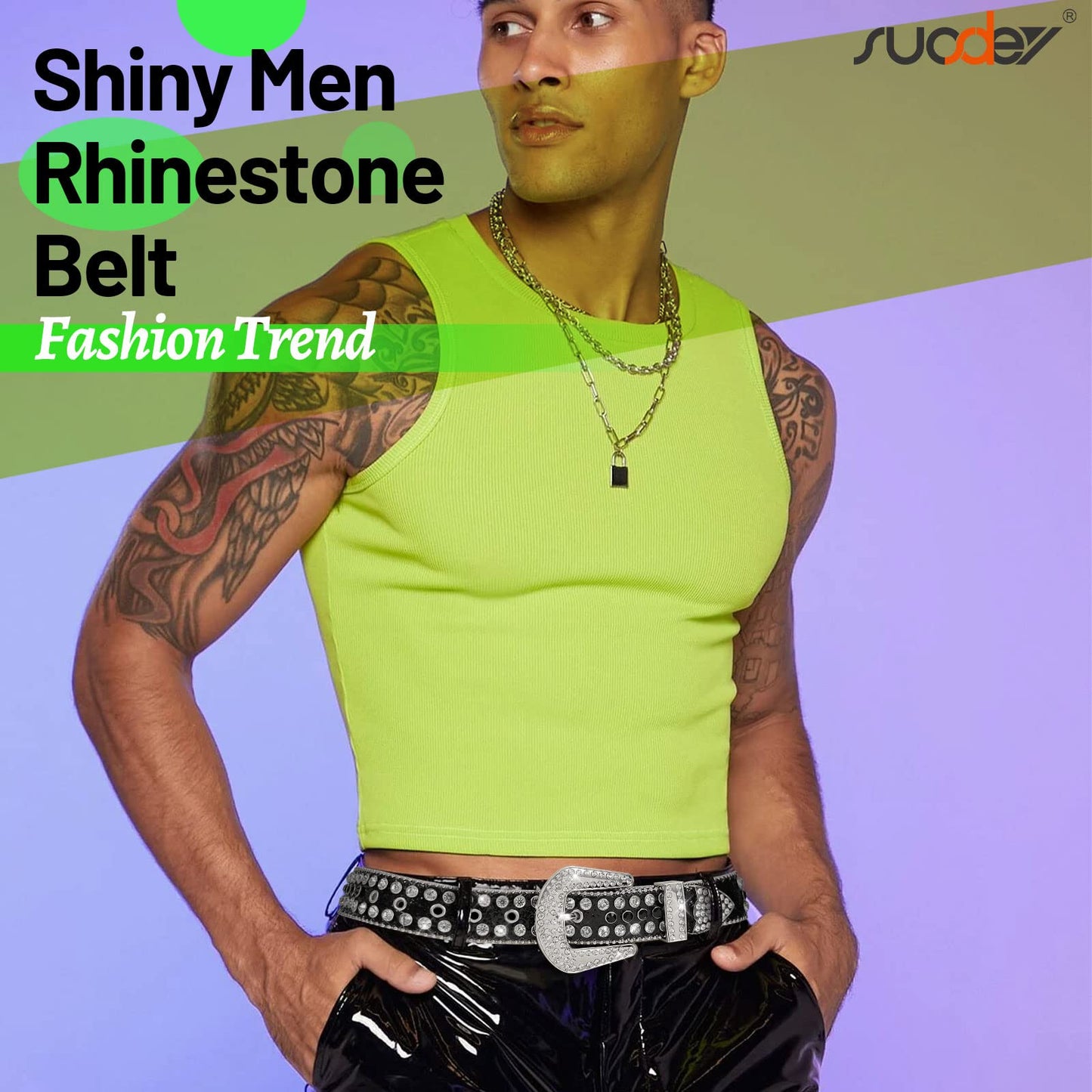 SUOSDEY Rhinestone Belt Unisex Sequin Strap Bling Crystal Western Studs Glitter Luxury Belt for Jeans Pants Dress