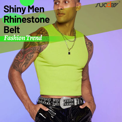 SUOSDEY Rhinestone Belt Unisex Sequin Strap Bling Crystal Western Studs Glitter Luxury Belt for Jeans Pants Dress