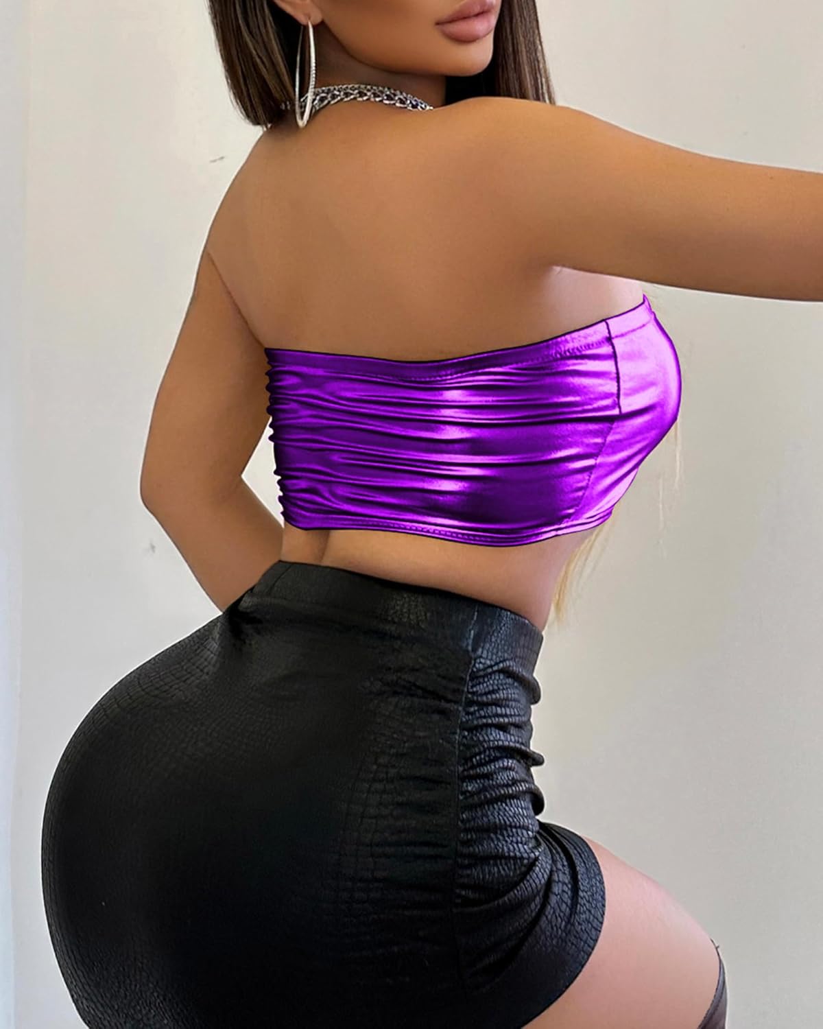 Women's Metallic Shiny Tube Top - Strapless Party Crop Top for Rave, Festival & Night Out