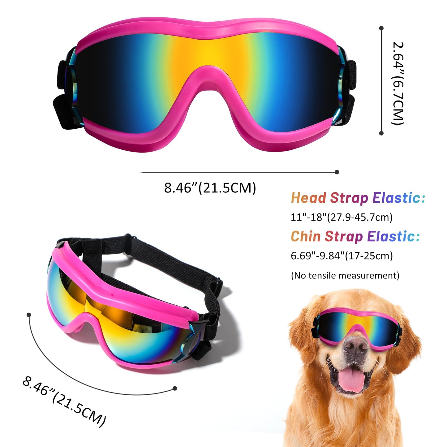 NVTED Dog Sunglasses Goggles, UV Wind Dust Fog Protection Pet Glasses Eye Wear Protection with Adjustable Strap for Medium or Large Dog (Pink)