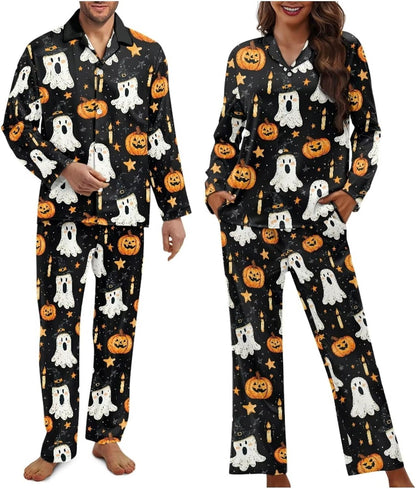 Matching Pajamas for Couple Soft Funny Front Button long Sleeve Pajamas