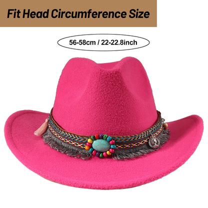 Ibeauti Cowboy Hat with Fringed Bandana Set for Women Wide Brim Western Cowgirl Hat Paisley Head Wrap Scarf