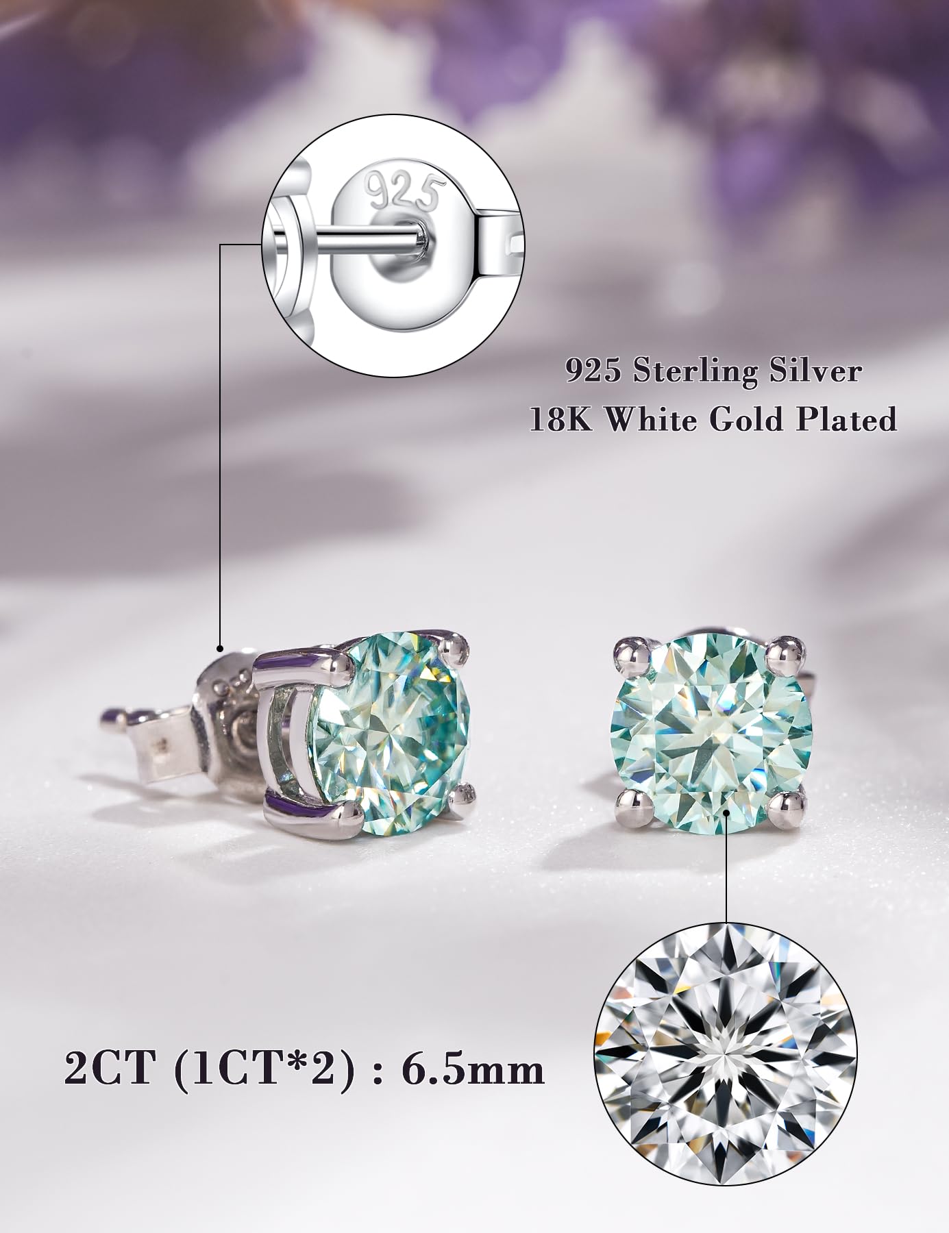 IMOLOVE Moissanite Stud Earrings for Women in Sterling Silver Hypoallergenic 1-3CT D Color Round Cut Moissante Earrings