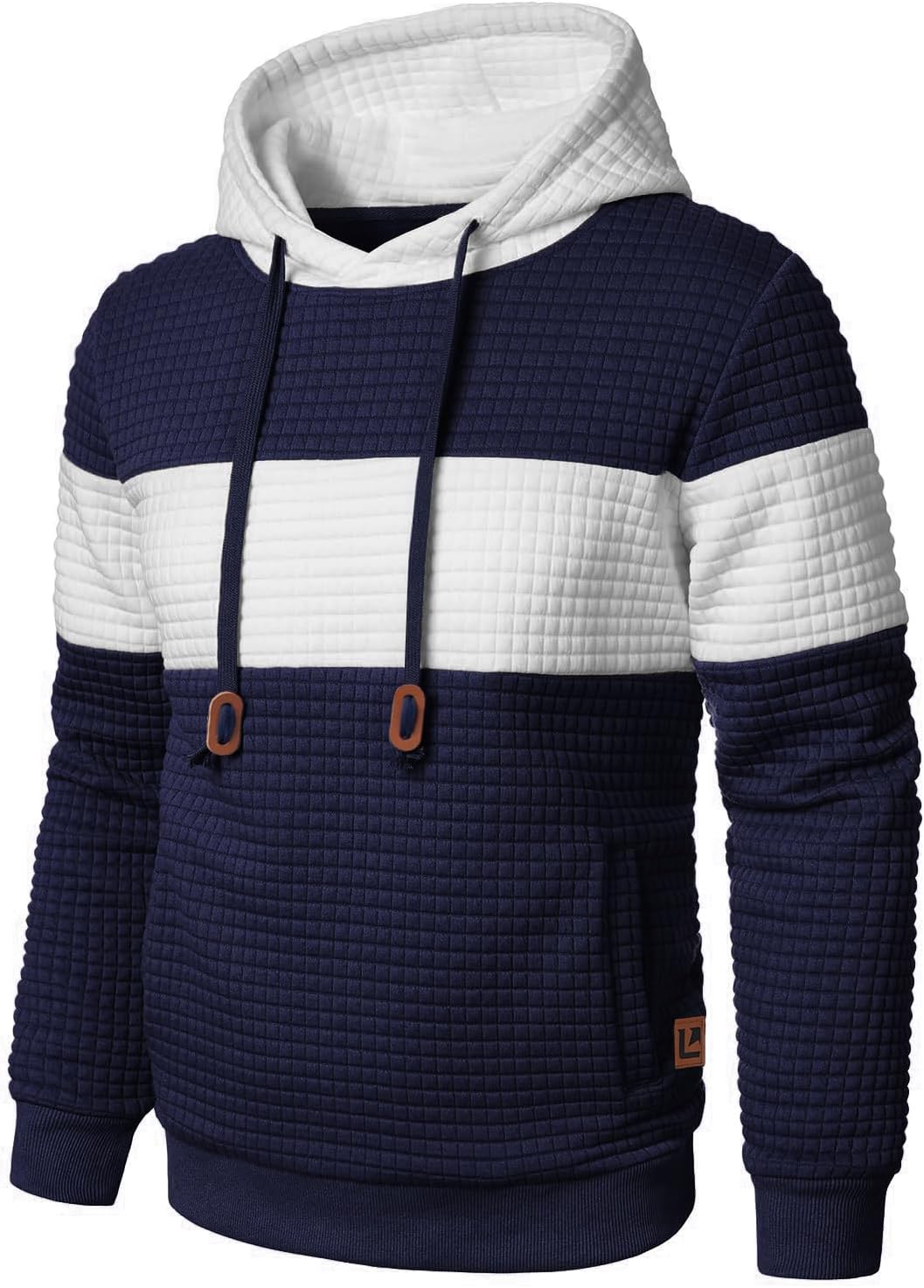 Men’s Sweatshirts Long Sleeve Pullover Patchwork Plaid Jacquard Hoodie Casual Drawstring Hoody Top
