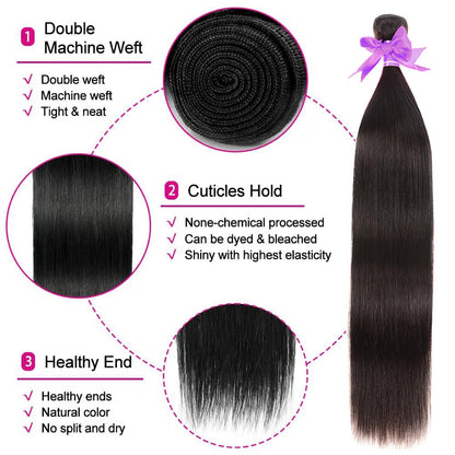 Straight Bundles Human Hair 10A Human Hair 3 Bundles Straight Hair 22 24 26 Inch Brazilian Virgin Deals Human Hair Extensions Natural Color