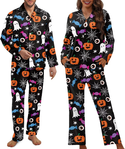 Matching Pajamas for Couple Soft Funny Front Button long Sleeve Pajamas