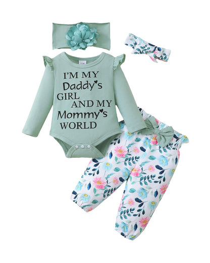 SUNNY PIGGY Newborn Infant Baby Girl Clothes Ruffle Romper Toddler Girl Floral Cotton Pant Sets Girls Clothing Outfit