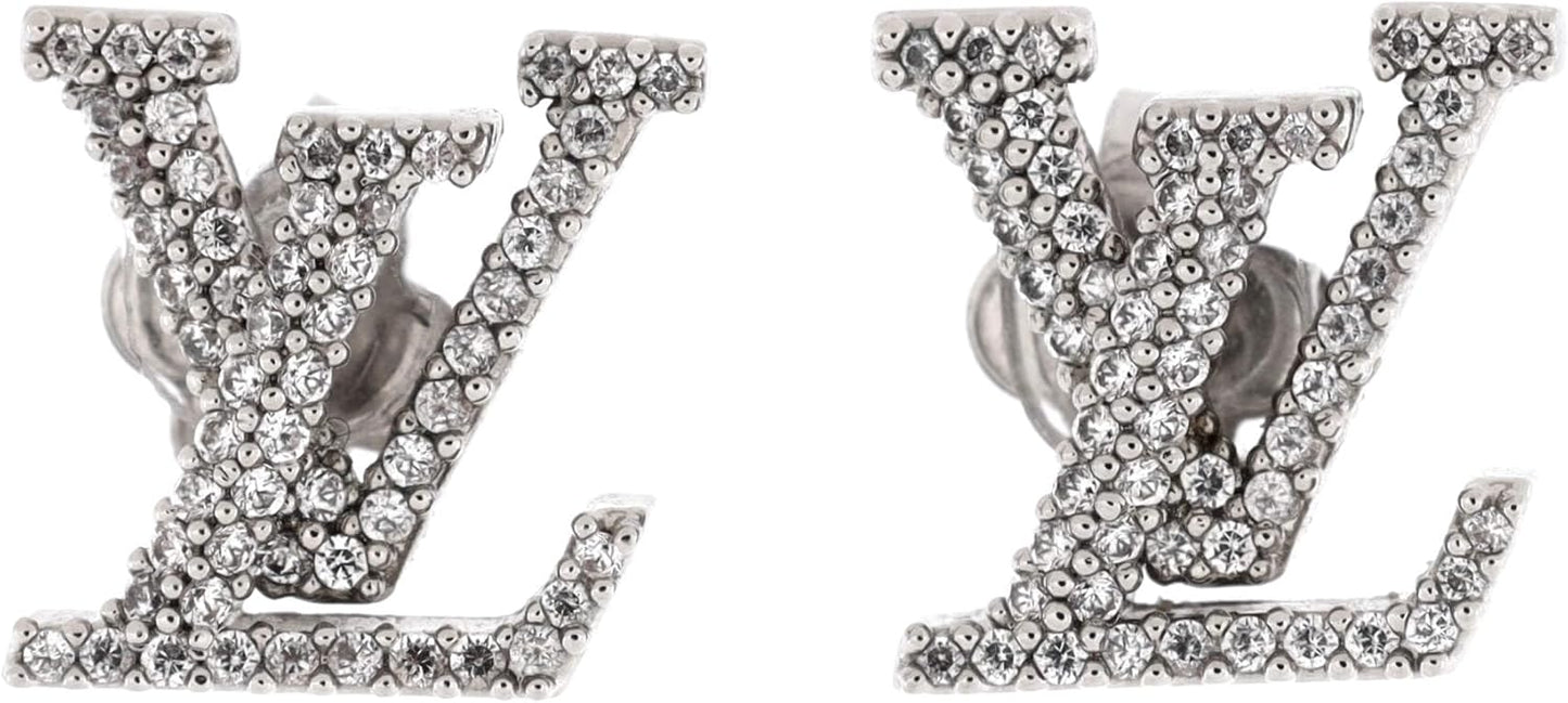 Pre-Loved LV Iconic Stud Earrings Metal with Crystals, Silver