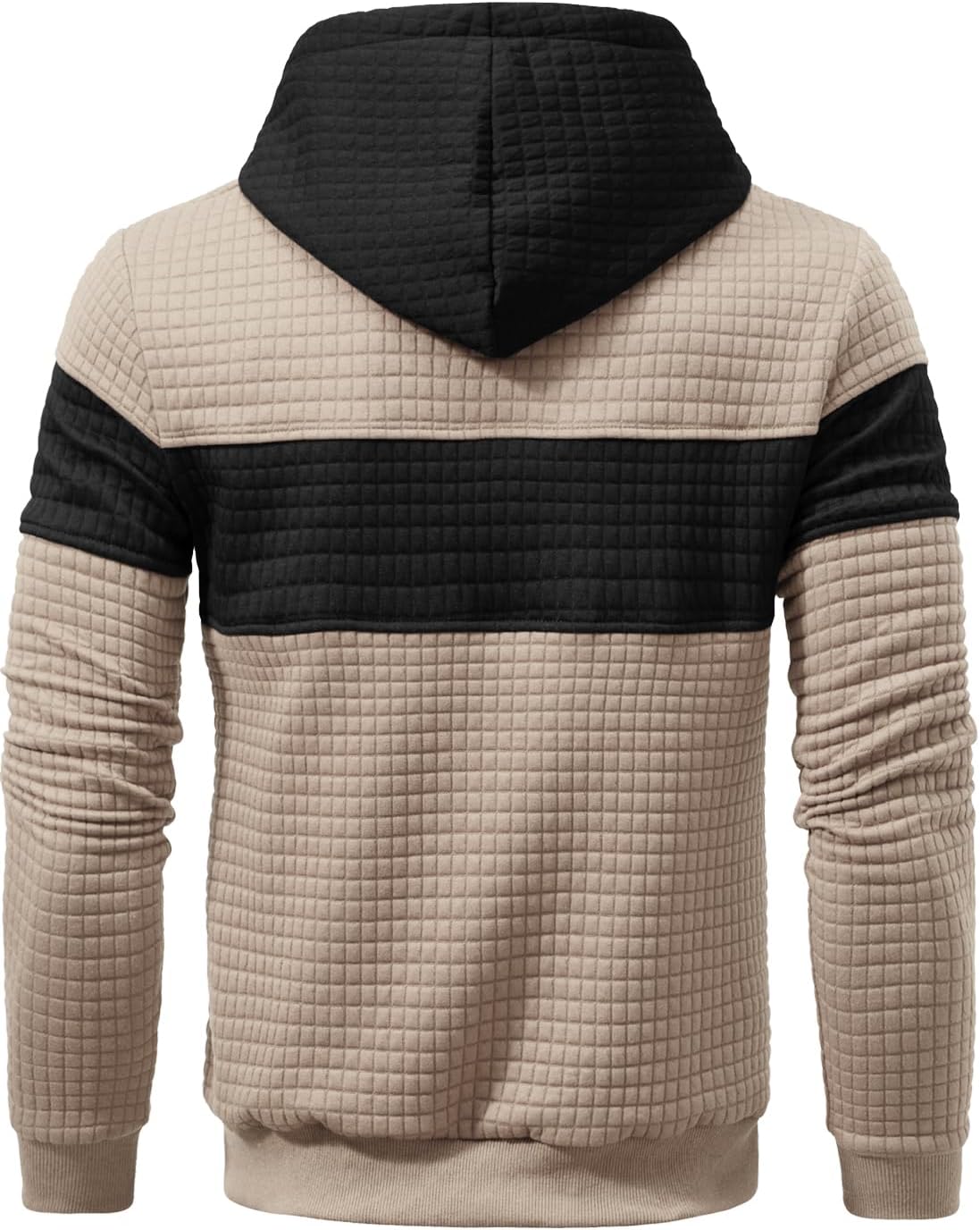 Men’s Sweatshirts Long Sleeve Pullover Patchwork Plaid Jacquard Hoodie Casual Drawstring Hoody Top