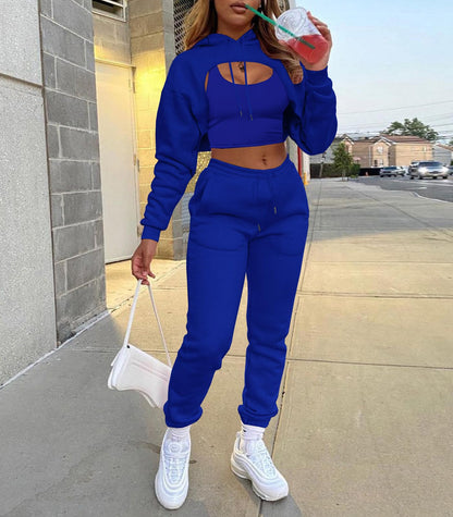 Adogirl Women 3 Piece Outfits Tracksuits Set Sexy Long Sleeve Pullover Hoodie Tank Crop Tops Jogger Sweatpants Sweatsuits