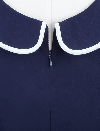 MUXXN Women's Retro 60s Sailor Collar Short Sleeve Pinup Cocktail Work Mermaid Dress with Belt