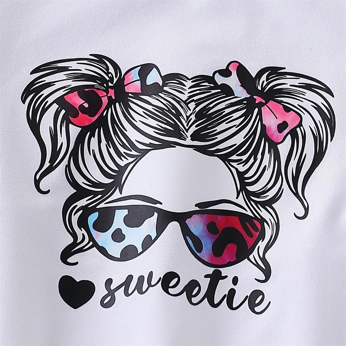 Toddler Girl Clothes Long Sleeve Cartoon & Letter Graphic Top + Fruit Stationery Print Flared Leg Pants