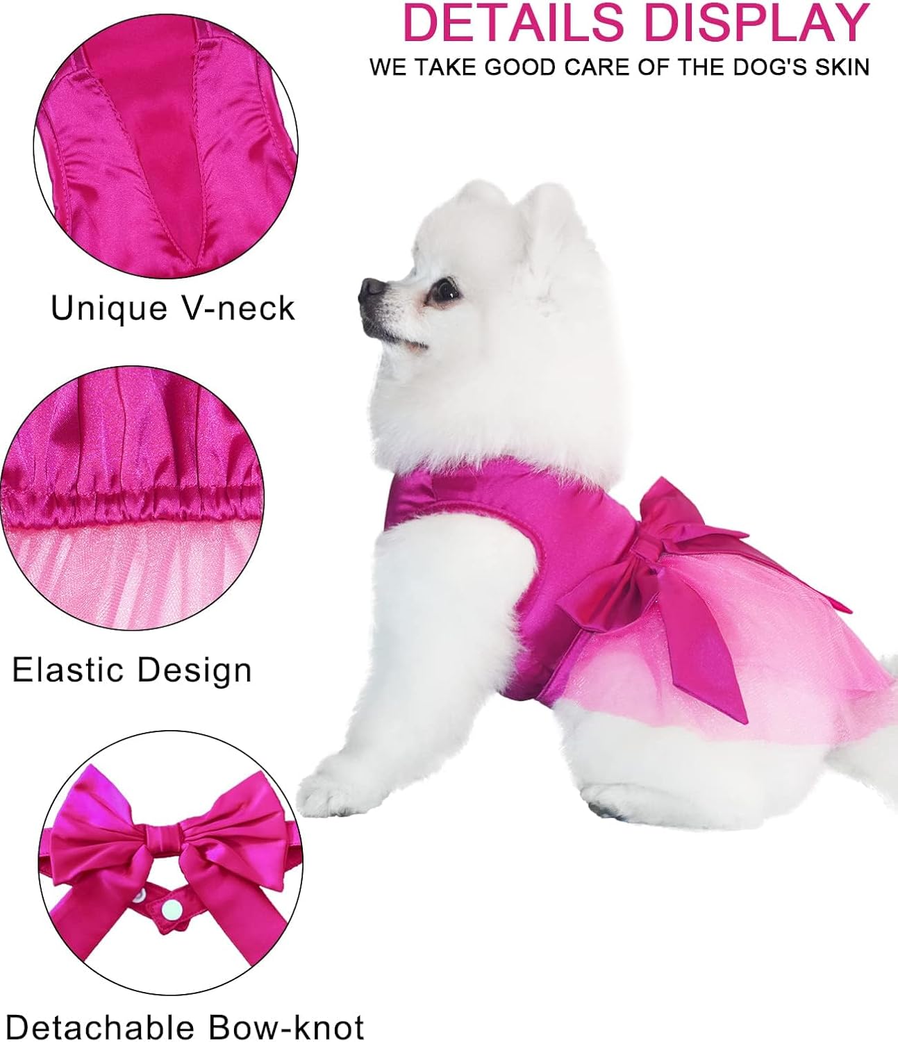 Dog Dresses, Puppy Soft Skirt, Summer Pet Clothes, Girl Dogs Wedding Outfit, Puppy Slik Outfit with Bow Tie, Dog Princess Clothes for Small Medium Breeds, White L