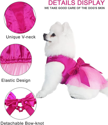 Dog Dresses, Puppy Soft Skirt, Summer Pet Clothes, Girl Dogs Wedding Outfit, Puppy Slik Outfit with Bow Tie, Dog Princess Clothes for Small Medium Breeds, White L