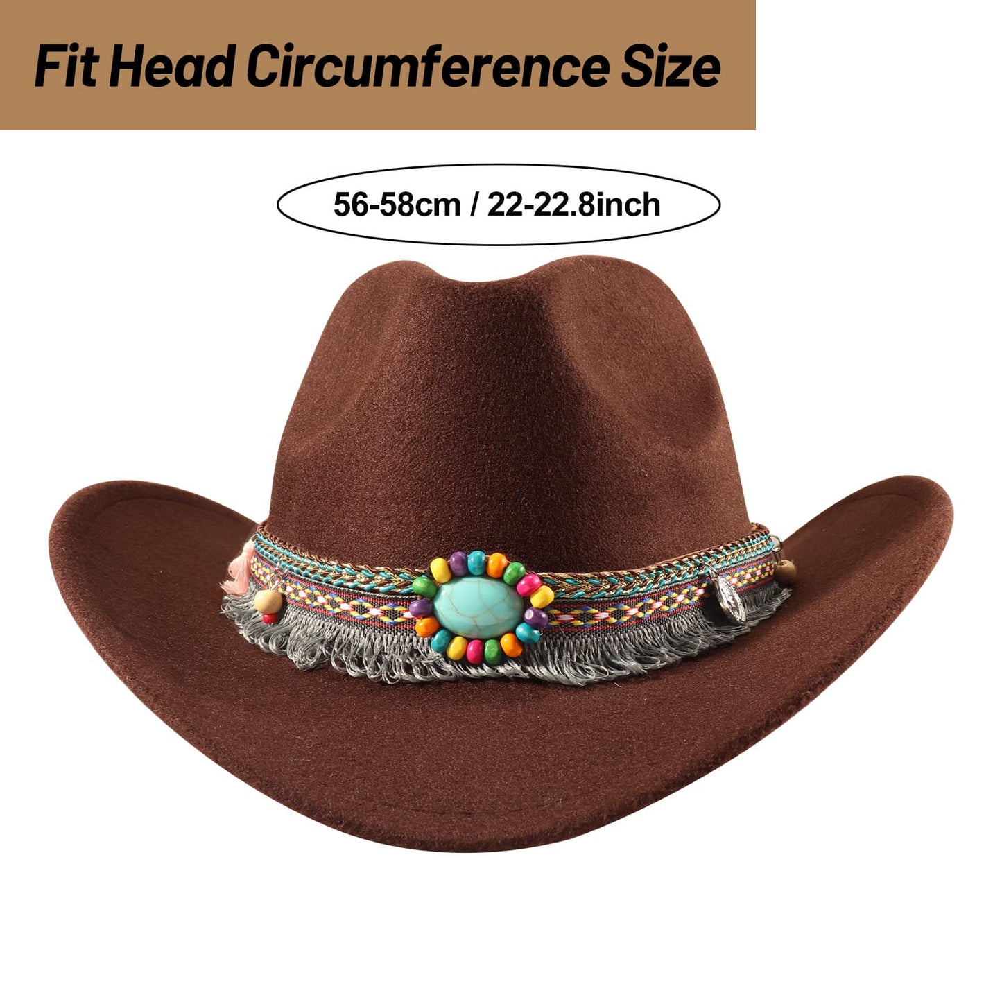 Ibeauti Cowboy Hat with Fringed Bandana Set for Women Wide Brim Western Cowgirl Hat Paisley Head Wrap Scarf