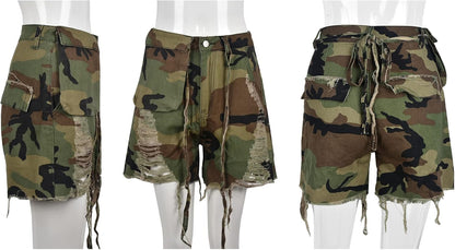 NRTHYE Womens High Waisted Camo Shorts Casual Trendy Short Pants Summer Shorts with Pockets