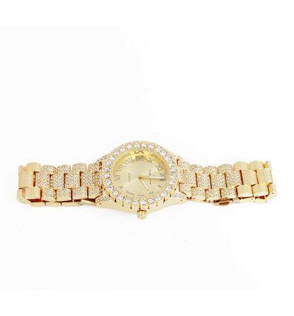 Charles Raymond Women's Big Rocks Bezel Colored Dial with Roman Numerals Fully Iced Out Watch - ST10327LA