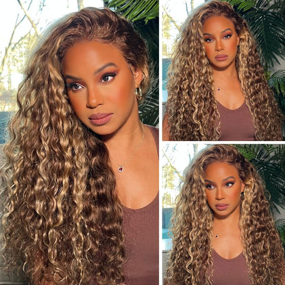 Water Wave 13x6 HD Transparent Lace Front Wigs Human Hair 180 Density Wet and Wavy Human Hair Wigs for Women Curly Lace Front Wig Human Hair Pre Plucked with Baby Hair Natural Color (18 Inch)