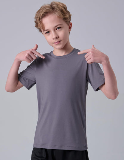 5 Pack Boys Athletic Shirts, Youth Activewear Dry Fit Tshirts for Kids, Short Sleeve Tees, Bulk Athletic Performance Clothing