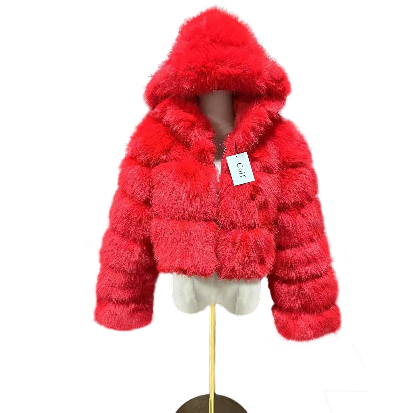 Colf Women's Winter Parka Coat Long Sleeve Faux Fur Coat with Hooded Warm Short Overcoat Jacket