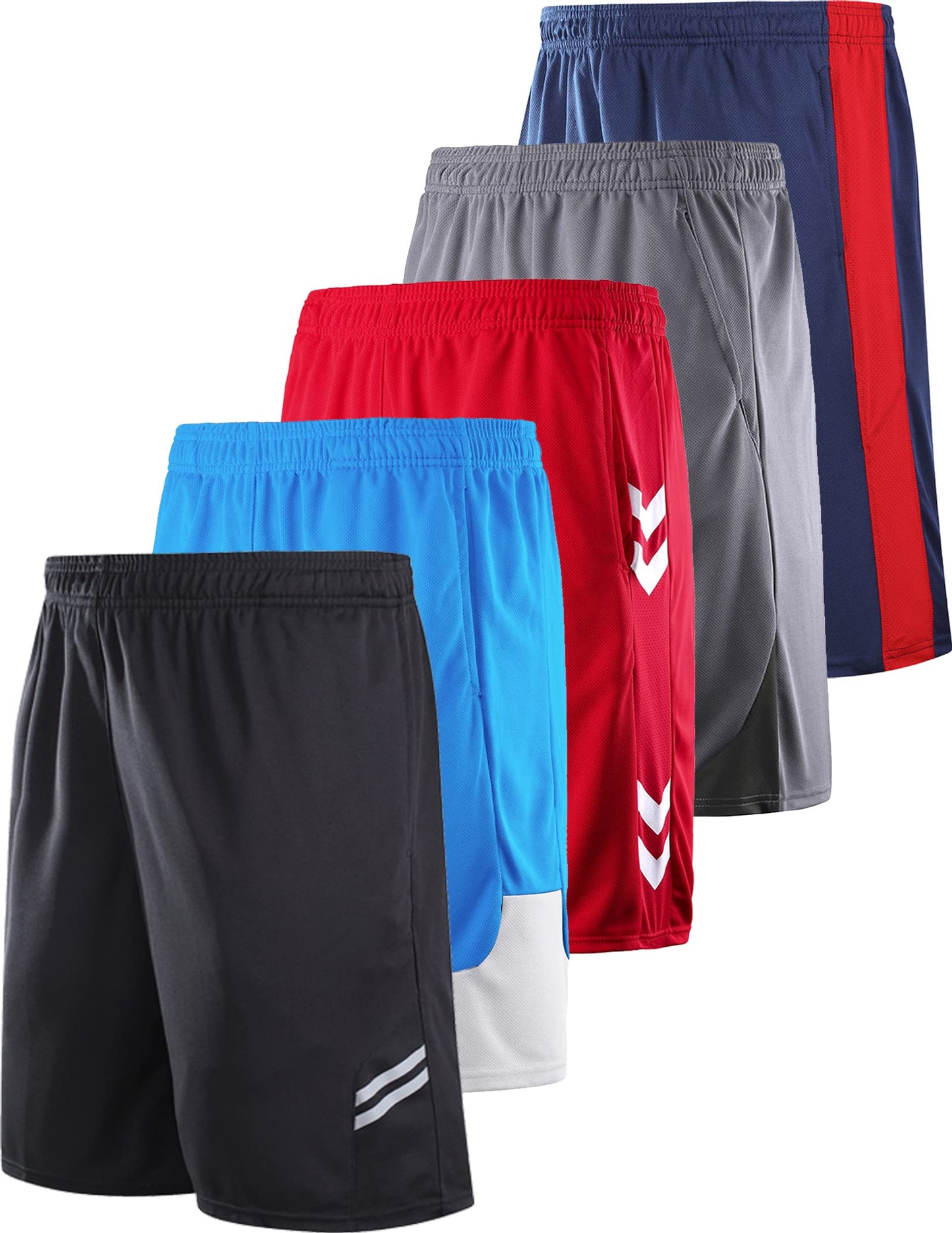 Liberty Imports 5 Pack Big Boys Youth Athletic Mesh Basketball Shorts with Pockets Quick Dry Activewear