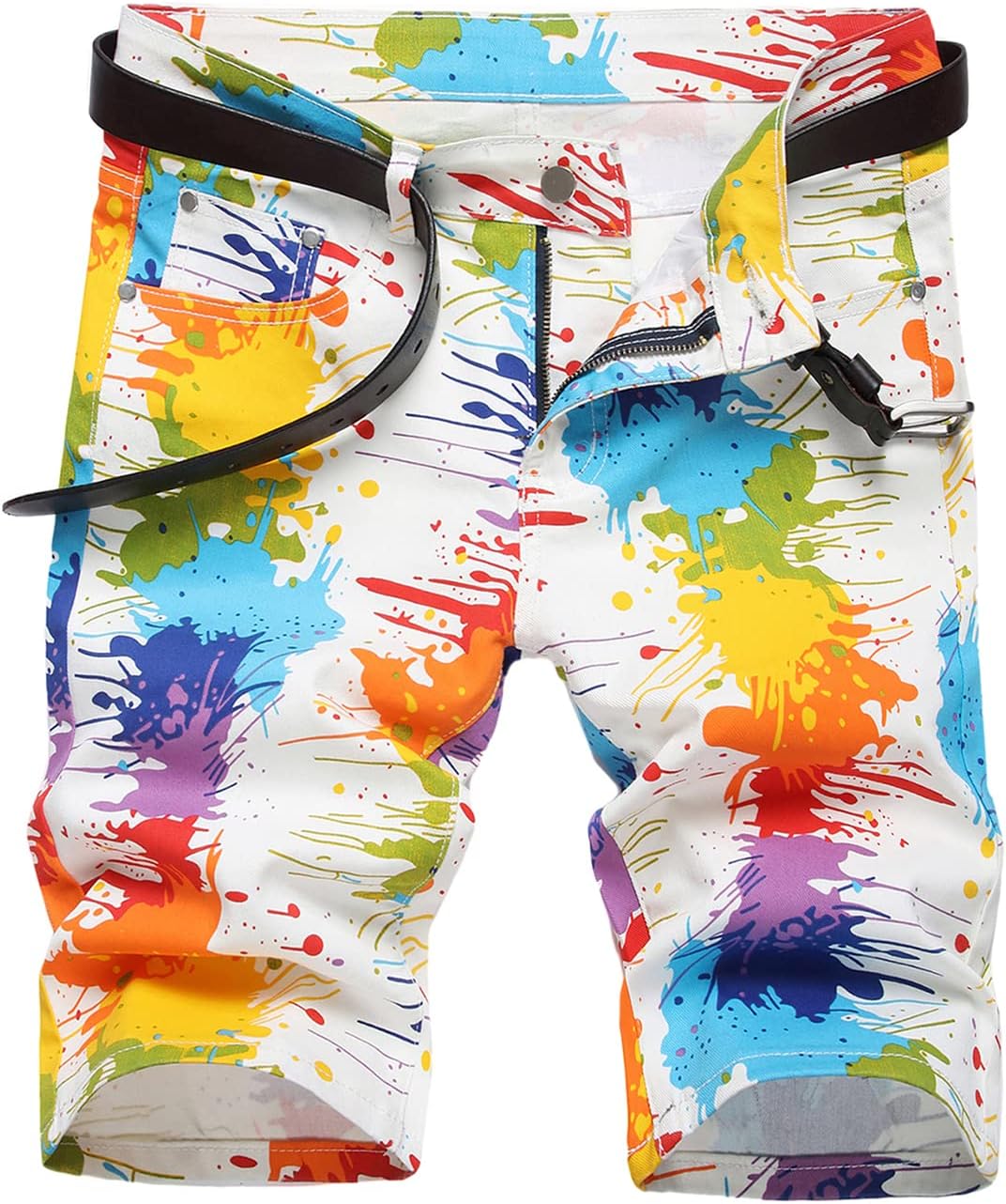 Baylvn Men's Casual Ripped Printed Denim Shorts Slim Fit Summer Beach Jeans Shorts