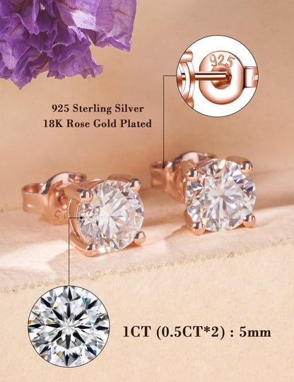 IMOLOVE Moissanite Stud Earrings for Women in Sterling Silver Hypoallergenic 1-3CT D Color Round Cut Moissante Earrings
