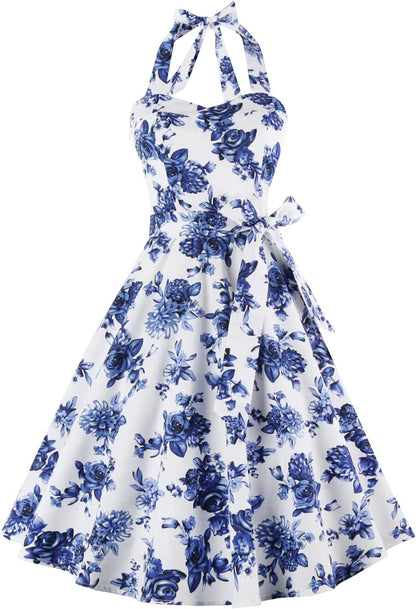 Topdress Women'sVintage Polka Audrey Dress 1950s Halter Retro Cocktail Dress