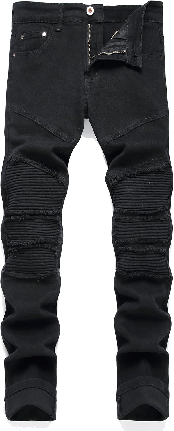 RXXKKK Men's Classic Zipper Biker Regular Fit Flex Jean