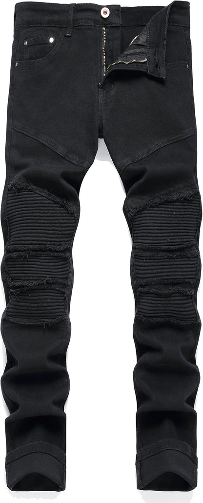 RXXKKK Men's Classic Zipper Biker Regular Fit Flex Jean
