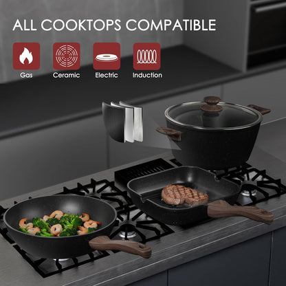 Kikcoin Pots and Pans Set Non Stick 31 Piece Kitchen Nonstick Cooking Cookware Sets with Grill Pan Saucepan Baking Sheet Utensil