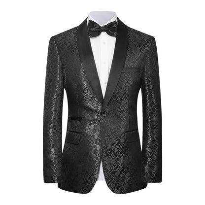 Men's Floral Dinner Party Prom Wedding Stylish Tuxedo Suits for Men One Button Dinner Jacket Pants Set