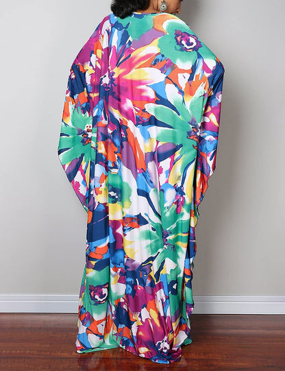 Bsubseach Women Ethnic Print Kaftan Beach Dress Plus Size Swimsuit Cover Up