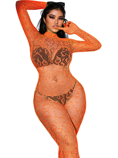 Sexy Lace Leopard Jumpsuit For Women, Fishnet Bodysuit Glow Party Club, Poster One Piece Mesh Full Body Rave Outfits